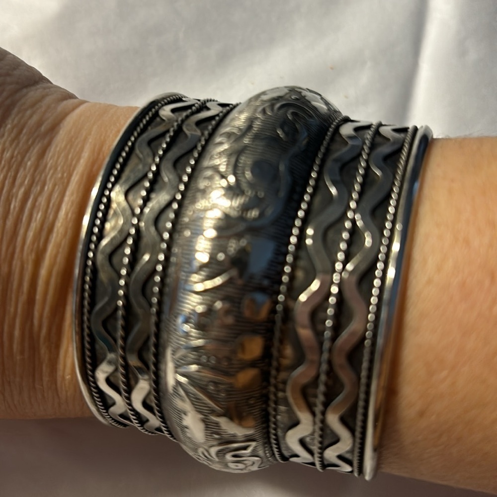 Ornate Silver cuff adjustable bracelet boho tribal